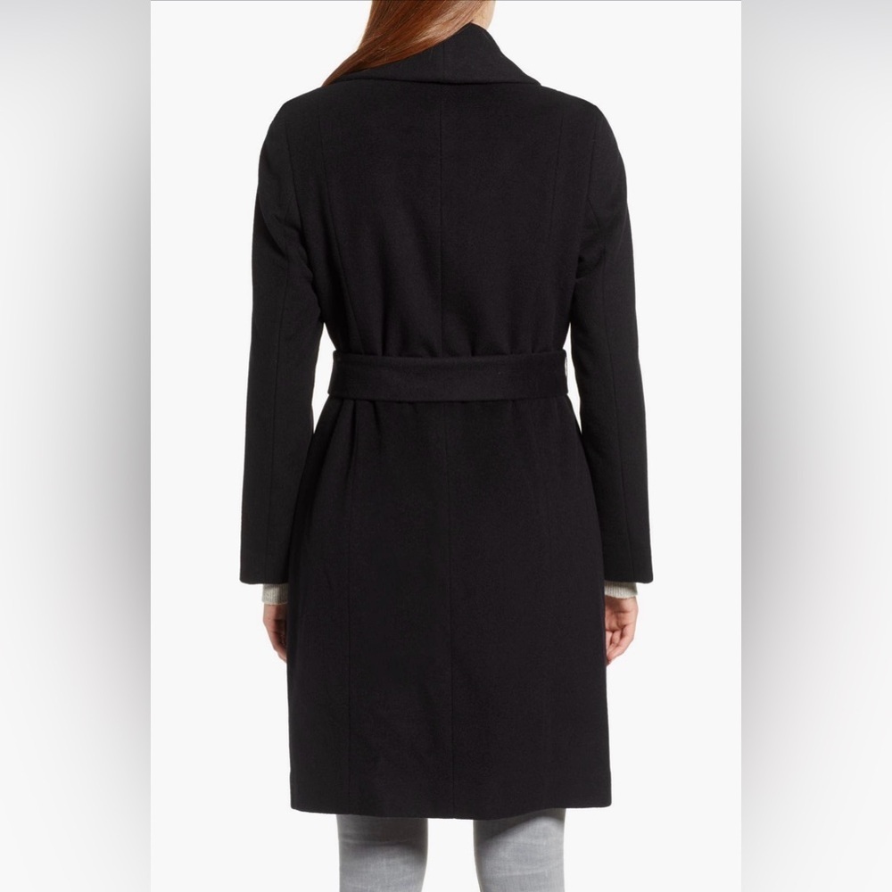 Cole Haan women's Wool Blend Belted Wrap Peacoat, Sz 2 Black - Picture 2 of 9